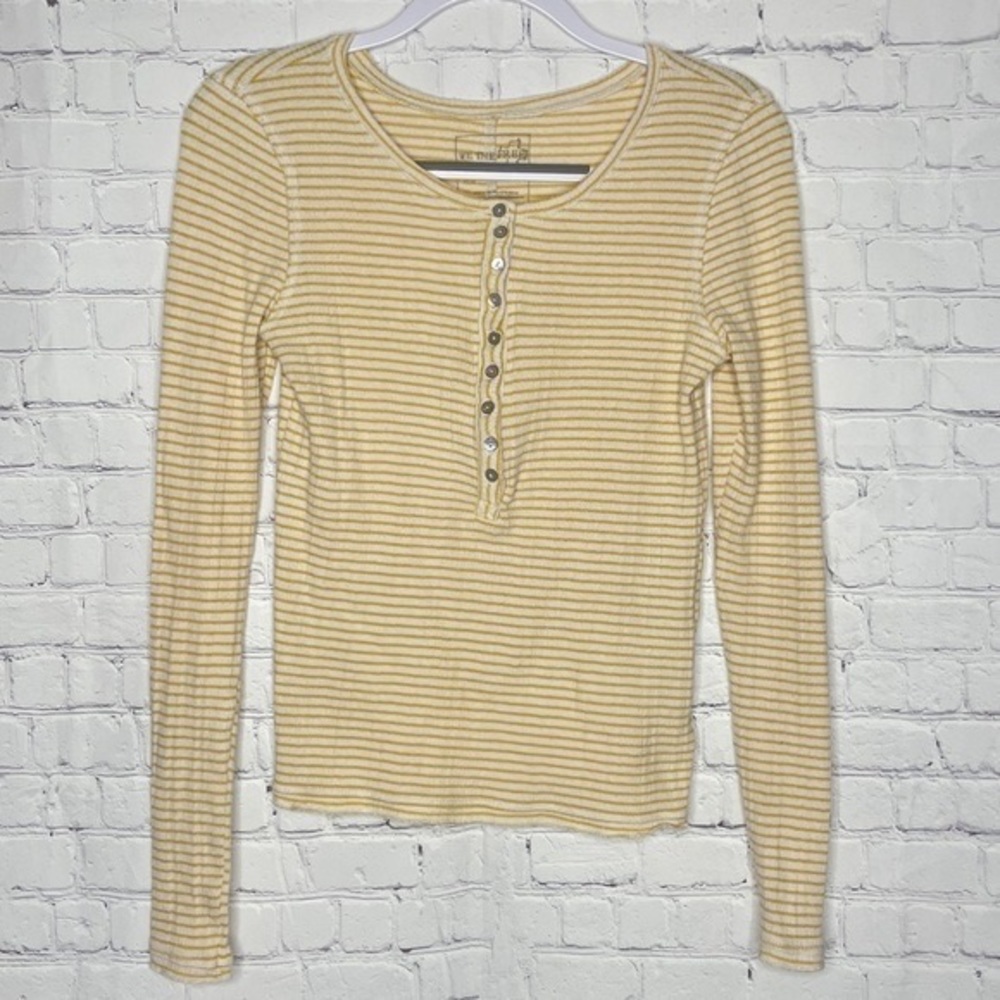 Free People striped henley long sleeve button up